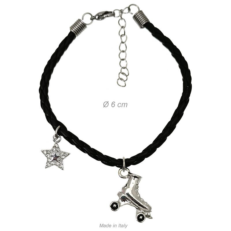 Armband aus Leder mit Rollschuh und Stern mit Strass